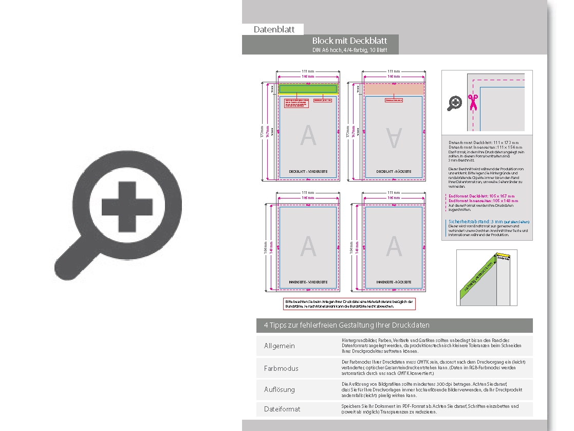 Product Bild block_mit_leimbindung_und_deckblatt__din_a6__10_blatt__4_4_farbig_beidseitig_bedruckt