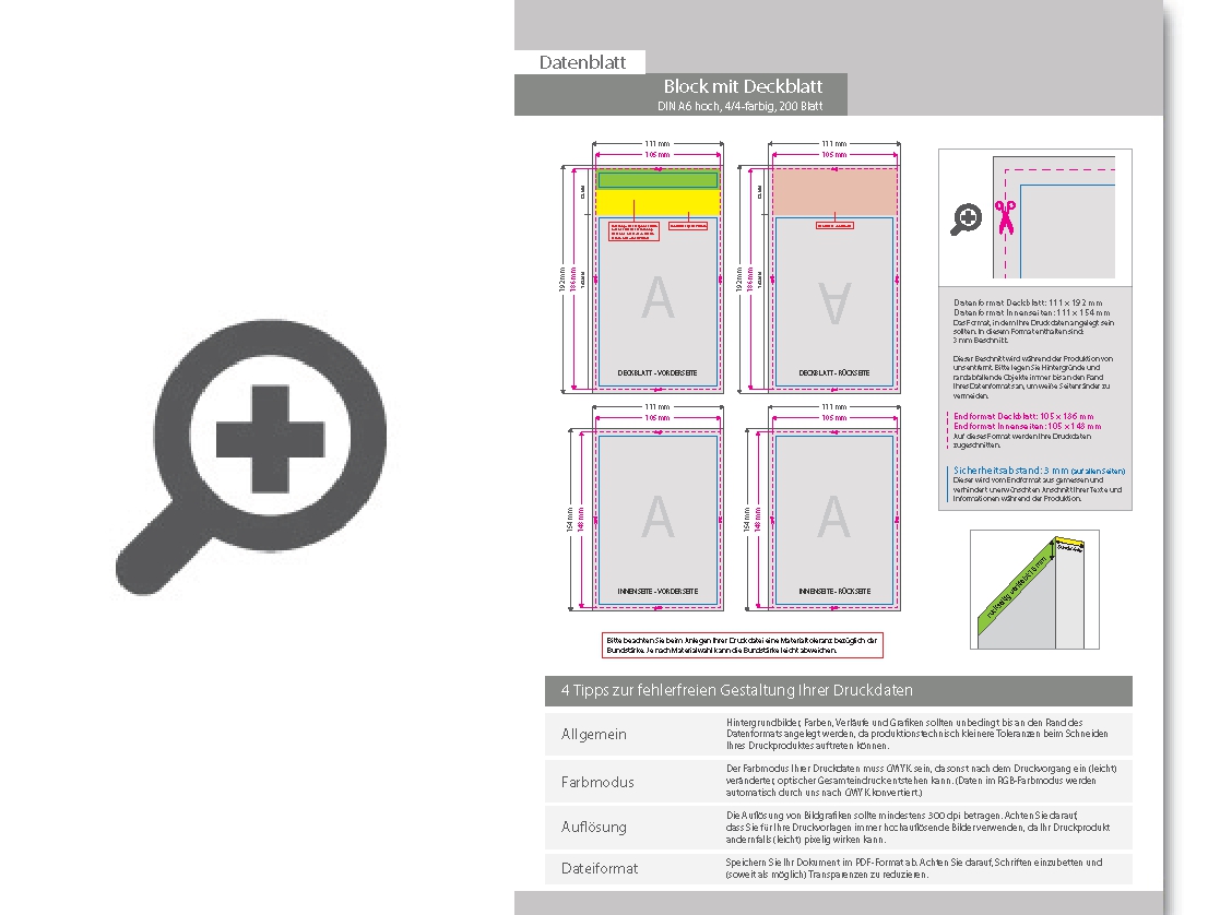 Product Bild block_mit_leimbindung_und_deckblatt__din_a6__200_blatt__4_4_farbig_beidseitig_bedruckt