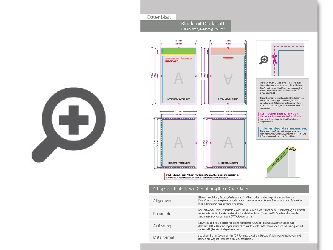 Product Bild block_mit_leimbindung_und_deckblatt__din_a6__25_blatt__4_4_farbig_beidseitig_bedruckt