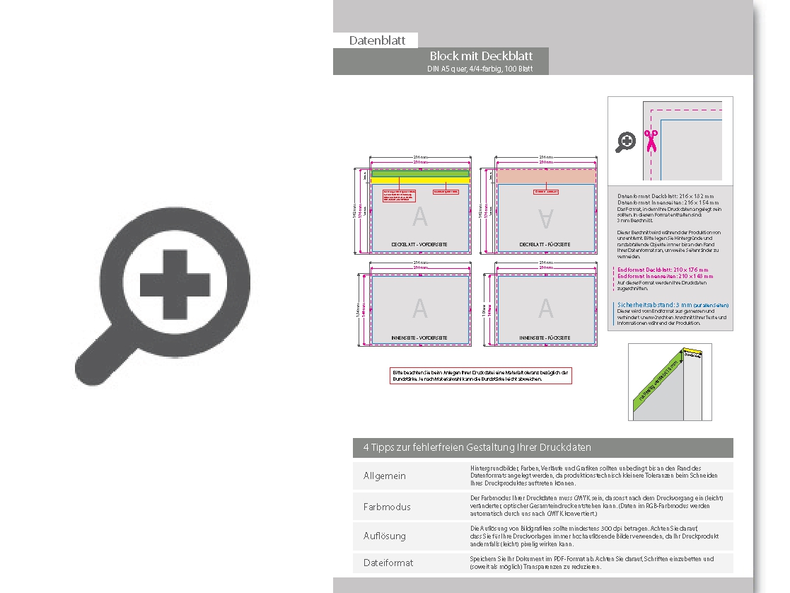 Product Bild block_mit_leimbindung_und_deckblatt__din_a5_quer__100_blatt__4_4_farbig_beidseitig_bedruckt