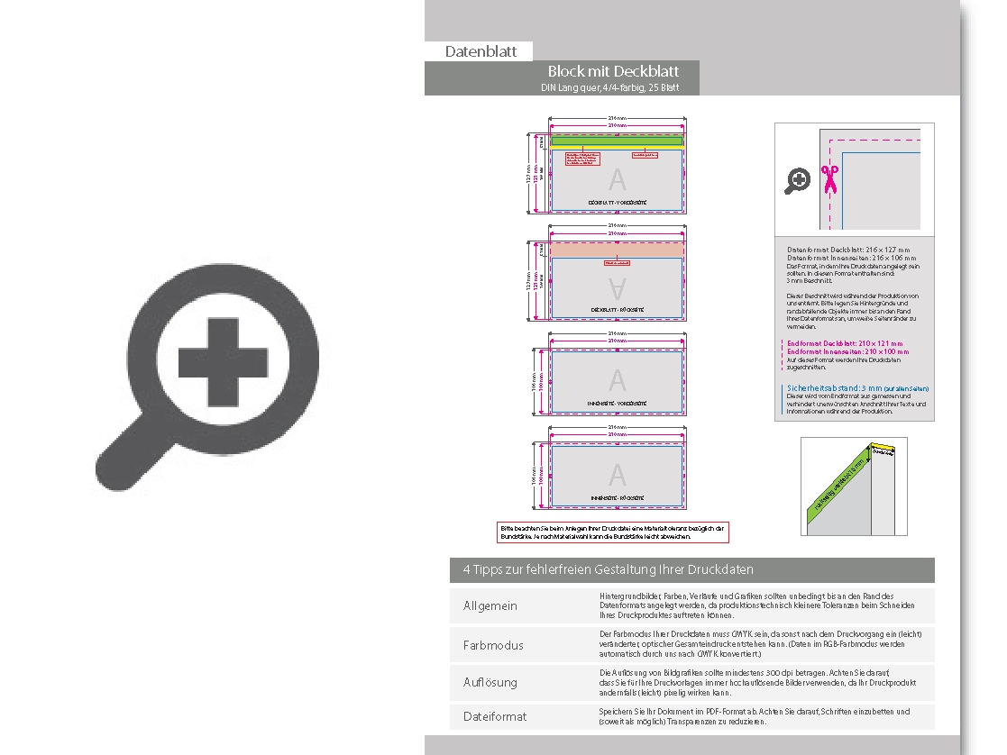 Product Bild block_mit_leimbindung_und_deckblatt__din_lang_quer__25_blatt__4_4_farbig_beidseitig_bedruckt