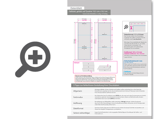 Product Bild faltblatt__gefalzt_auf_quadrat_10_5_cm_x_10_5_cm__horizontaler_wickelfalz__6-seitig